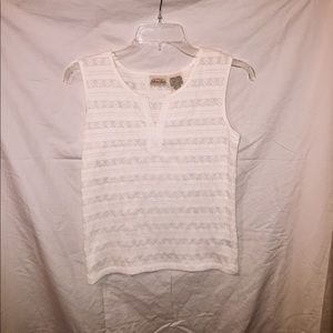 Textured Sleeveless White Blouse.